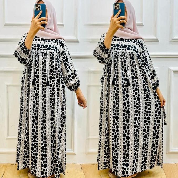 BEST SELLER / PREMIUM Dress sania putih rayon premium busui batik fashion muslim gamis ramadhan Nyam