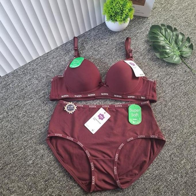 ONE SET Sorex Bh Set Super Soft Bra Casual Style Cup Kecil Tanpa Kawat Terlaris #32 (Bra+Cd) Wanita 