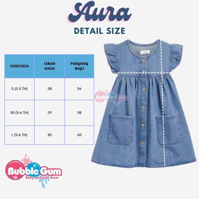 DB211 - AURA DRESS Dress Jeans Anak 2-6 Tahun Baju Anak Perempuan Dress Ruffle Anak