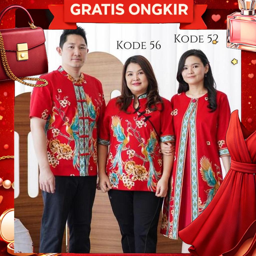 [ Fng ] Batik Imlek 2026 Feng Katun Stretch Premium Jumbo Bigsize Couple Dress Kemeja Cheongsam