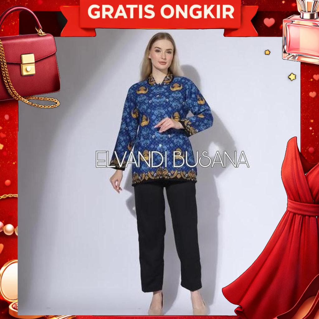 Kemeja Seragam Batik Guru Wanita Batik Premium Berfuring Kerah Hitam - Seragam Batik