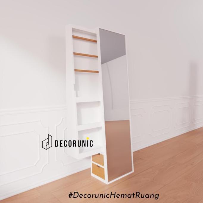 Terlaris [Decorunic] Standing Mirror Rak Hijab + Rak Make Up, Standing Mirror Ootd, Tempat Penyimpan
