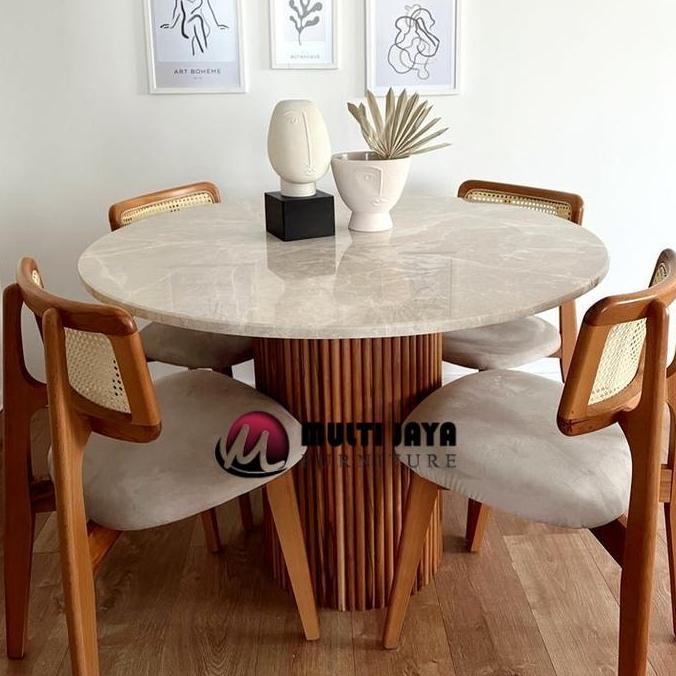 Terlaris Meja Makan Marmer Bulat 4 Kursi Meja Makan Jati Kursi Makan Jati Rotan
