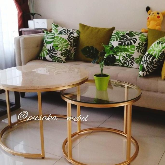 Terlaris Meja Bulat Marmer, Coffe Table Bulat Marmer, Meja Besi Marmer Bulat