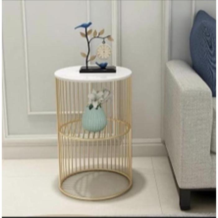 Terlaris Meja Sudut Marmer Kaki Besi Gold