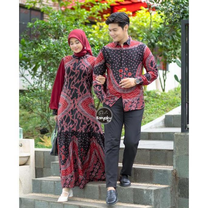 COUPLE GAMIS PREMIUM BUSUI BATIK MODERN LIANA COUPLE KEMEJA PANJANG MAROON SIZE S M L XL XXL [BISA B