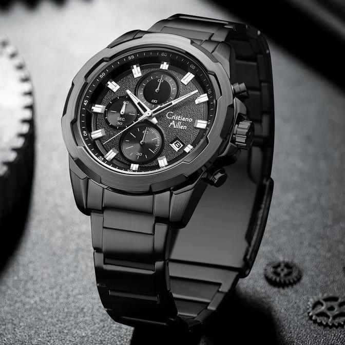 TERLARIS Cristiano Aillen Jam Tangan Pria Analog 8888 Rantai Stainless Steel Chronograph Kaca Sapphi