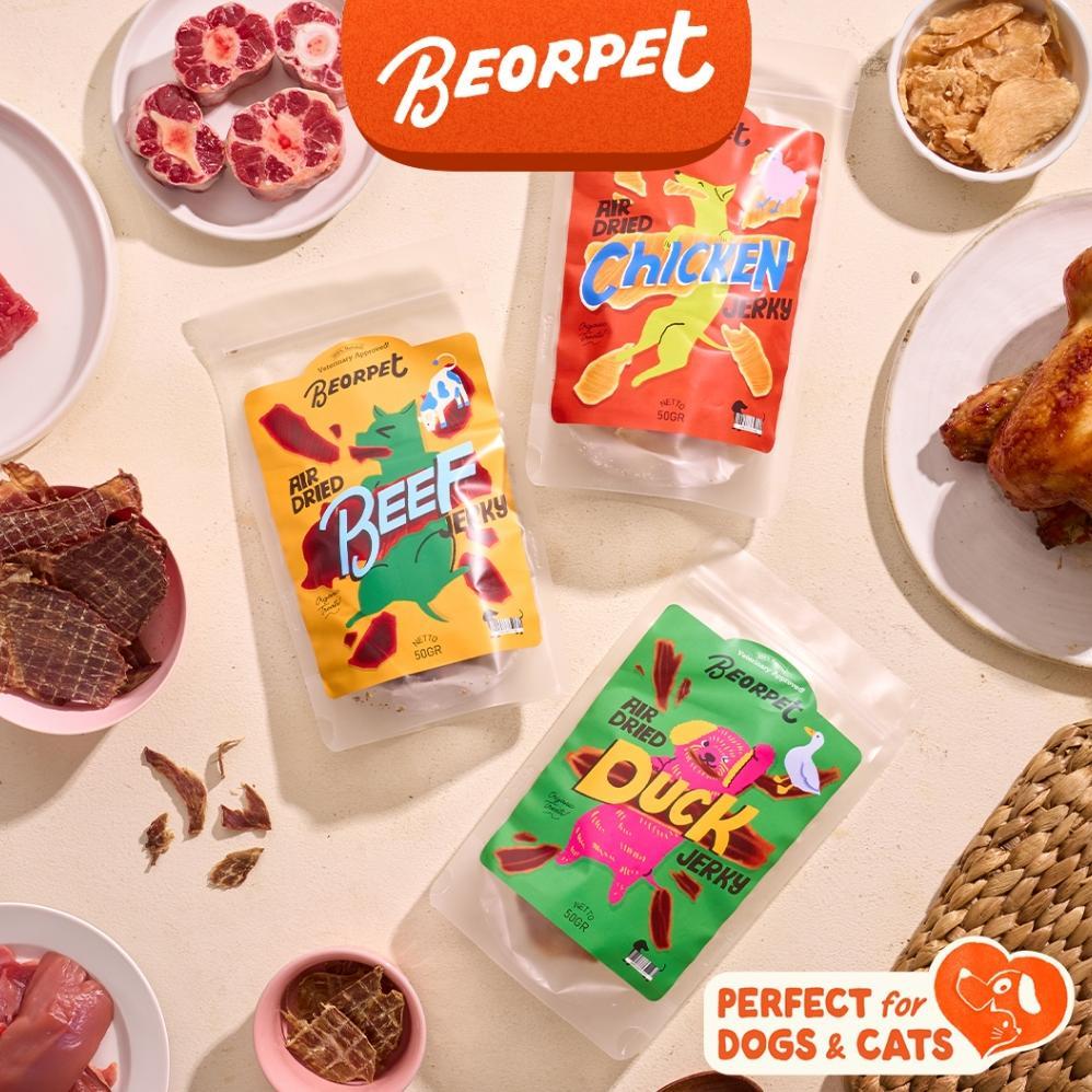 Beorpet Jerky Homemade Chicken Breast - Beef Loin - Duck Breast / Snack Anabul / Cemilan Anabul 50g