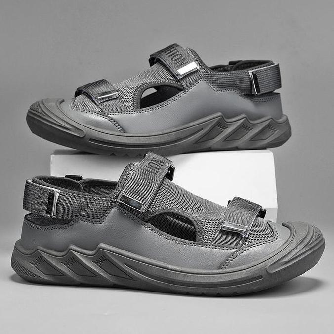 FED Sandal Pria Okayama Grey Anti Licin dan Berventilasi Sendal Santai outdoor Hiking Pantai Hitam