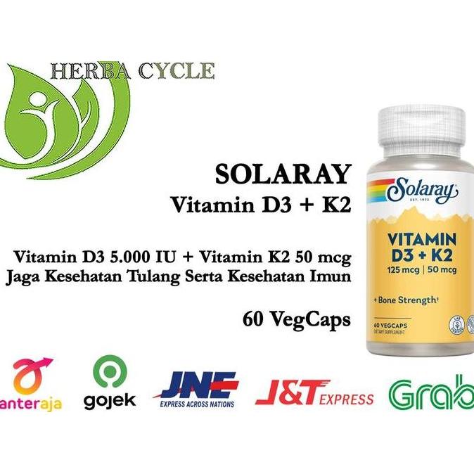 Solaray Vit D3 5000 IU K2 50 Solaray Vitamin D3 K2 60 VegCap Ori USA Kesehatan Tulang dan Imun