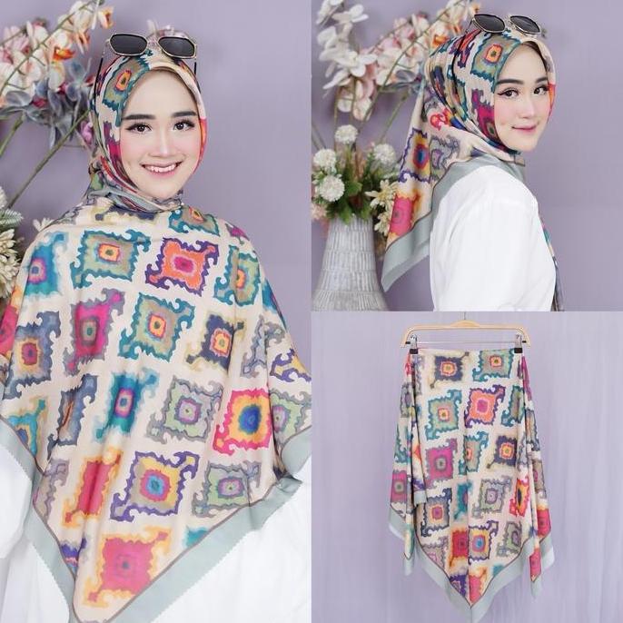 Thebest- ( SERIES TURKEY ) Hijab Motif Terbaru Segiempat Motif  Bunga Denay Motif 2024 Katun Voal  N