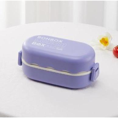 Lunch Box Set 850ML Kotak Bekal Makan 2 Sekat Tempat Bekal Makan Anti Tumpah warna ungu
