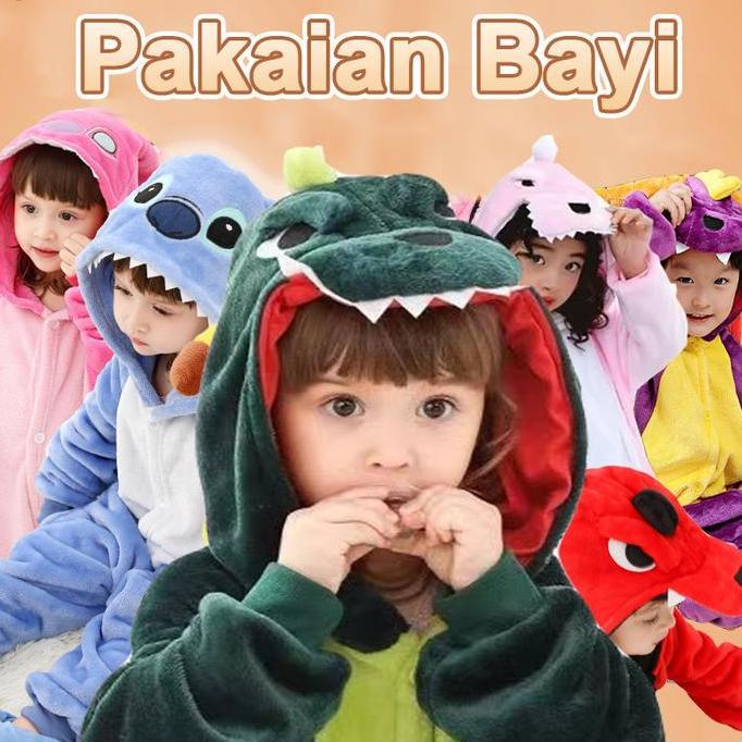 Kostum Onesie Kigurumi Kartun anak anak Dewasa: Dino, Unicorn.cow, stitch Piyama Cosplay Bahan Lembu