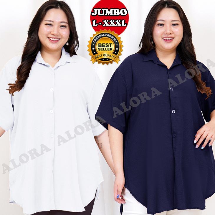 PREMIUM KEMEJA TANGAN PENDEK WANITA JUMBO LD 120- LD130- LD140 - ATASAN WANITA BIG SIZE