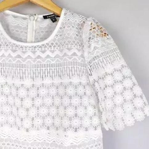 BLOUSE EXPRESS BAJU WANITA WHITE BRUKAT LACE RENDA ATASAN (H&M MANGO