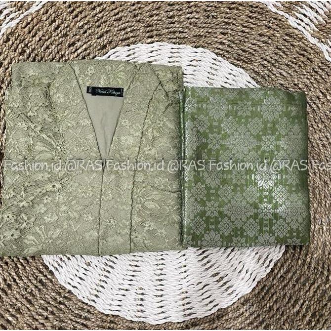 Setelan Kebaya Tunik Long Floy Brokat Kombinasi Rok Songket Lilit Sampai Ukuran Jumbo LD 130