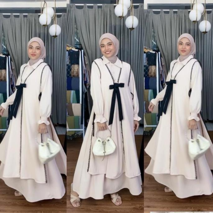 Joley Cloth - Almaira 2In1 Dress + Outer Baju Lepas Pasang Nyaman  Gamis Kekinian Outfit Elegant Gam