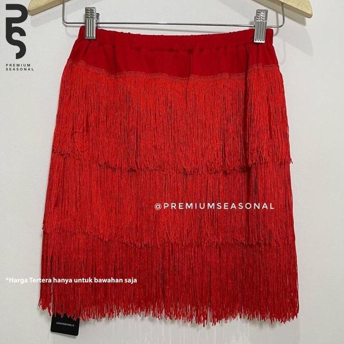 Yurima- Rok Rumbai Rata - Celana Rok Rumbai Motif Rata 3 Tingkat Panjang Variasi