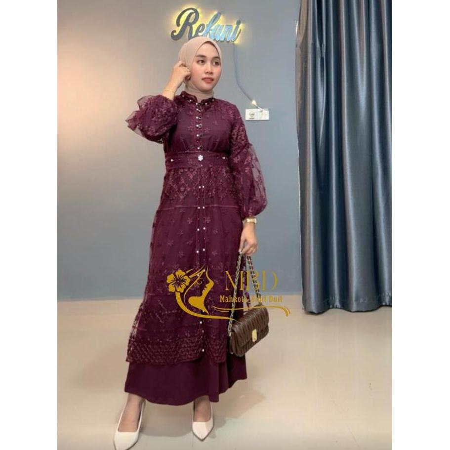 Nagita Outer Brukat Dres Gamis Brokat Sapto Kondangan Lebaran Kancing Depan Full Payet