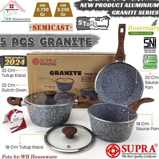 SUPRA 5pcs panci set granite stone series with lid anti lengket / set peralatan masak / wajan penggo