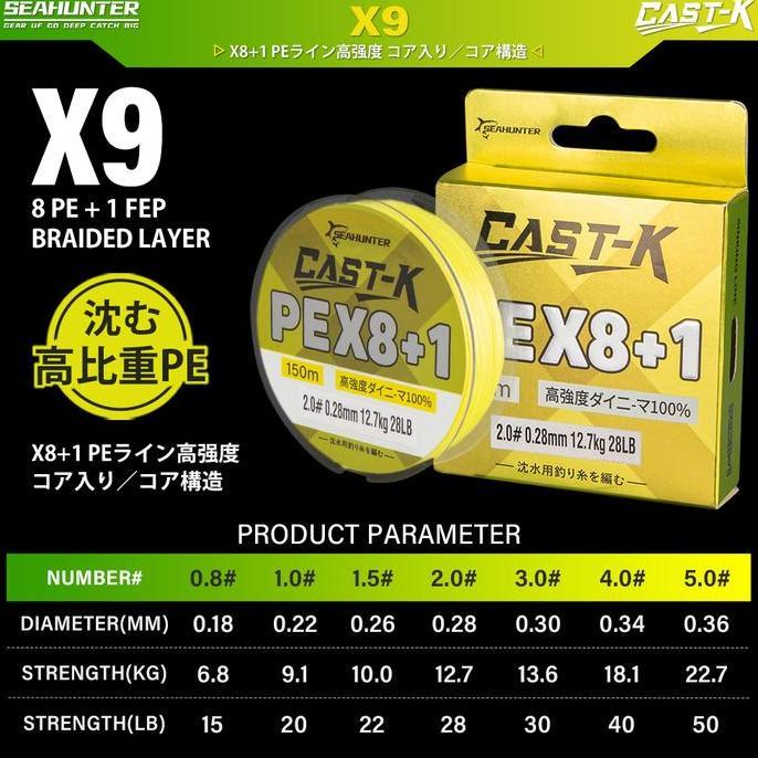 [Official] Seahunter Cast-King Pe X9 Senar Pancing (150M 6.8Kg-22.7Kg) Braided Fishing Lines 8 Untai