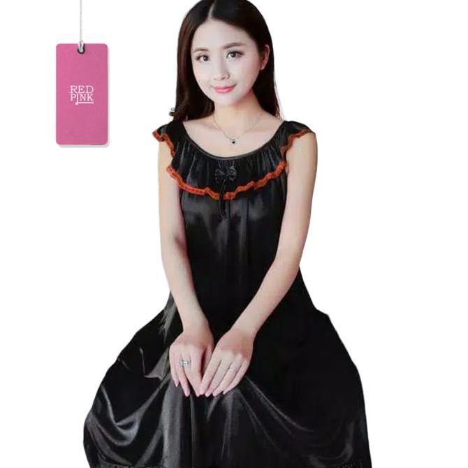 Terpopuler- [ Redpink ] Dress Panjang Baju Tidur Model Daster Jumbo Girl Dewasa Rumahan 0Front Rumba