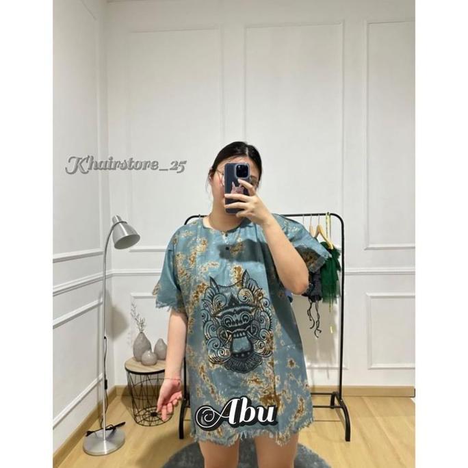 Topyoux- Baju Kaos Barong Bali Pria Wanita Santai Rayon Kancing Motif Tie Dye Oversize Pendek Dewasa