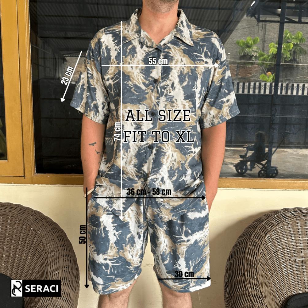 Gratong Seraci - One Set Kemeja Pria Dan Wanita Setelan Celana Pendek Hawaii Daily Outfit Pantai Bah