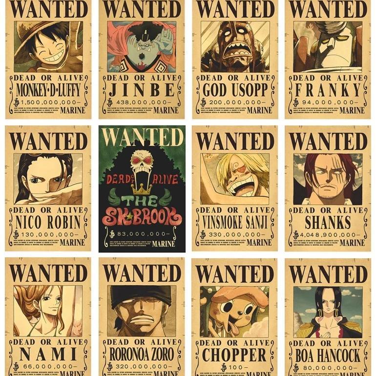 Japan Anime Wanted Retro Canvas Painting One Piece Luffy Roronoa Zoro Chopper Art Posters Print Mura