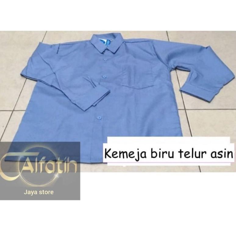 Gratong Baju Seragam Sekolah Biru Telur Asin Lengan Panjang/Pendek Pria Wanita Untuk Sekolah Tingkat