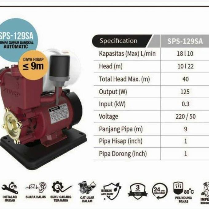 '+'+'+'+] SHARP SPS 129 SA pompa air listrik otomatis