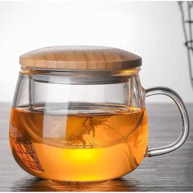 <<<<<] Tea Infuser 320 Gelas Cangkir Saringan Teh Mug Filter Tutup Kayu Bambu