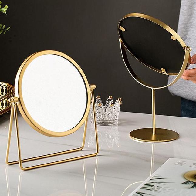 Kaca Rias Make Up Cermin Rias Meja Bulat Make Up Kaca Elegan Dan Minimalis Warna Gold