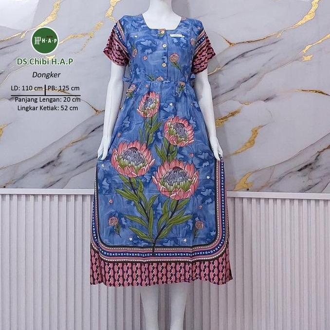 Sleepoi- Batik H.A.P Daster Chibi Lengan Pendek Ld Standar | Daster Panjang Semata Kaki 3 Kancing De