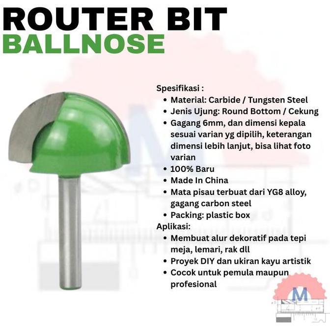 Ironday- Mata Profil Kayu Bulat Radius Round Bottom Router Bit