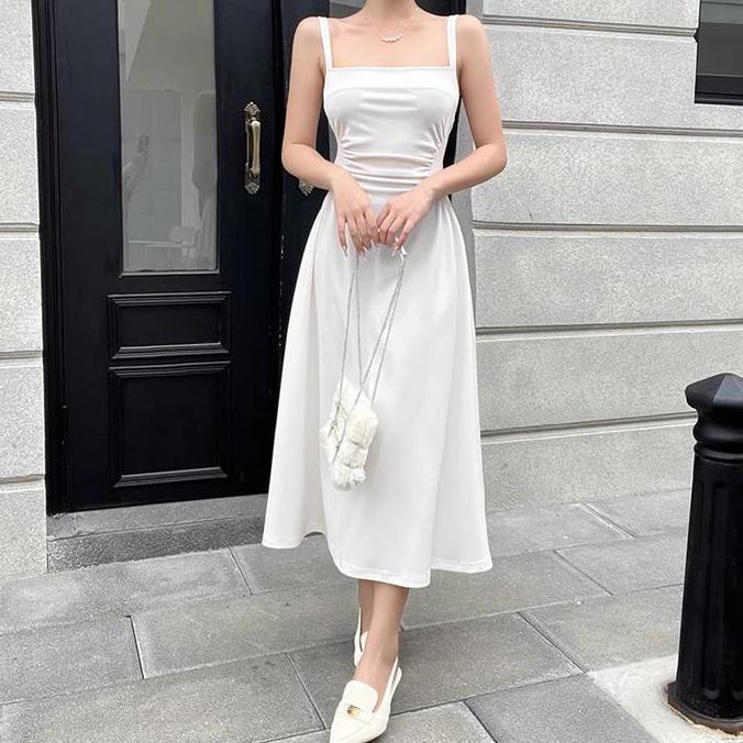 Promo 25009 Gaun Bunga Retro Midi Panjang Korea Wanita Lebaran 2024 Sabrina Casual Motif Sifon Dress