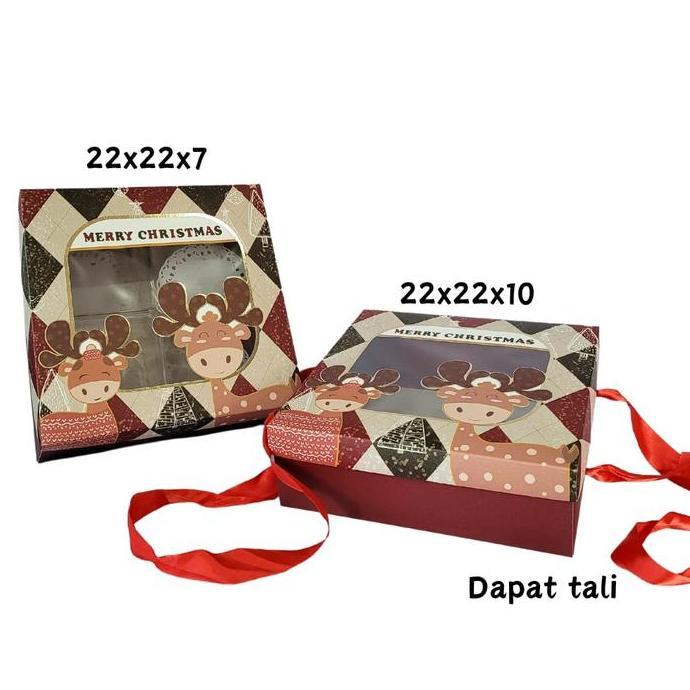 langsung order saja] KOTAK KUE NATAL box TALI 22X22X10 22X22X7 Rusa