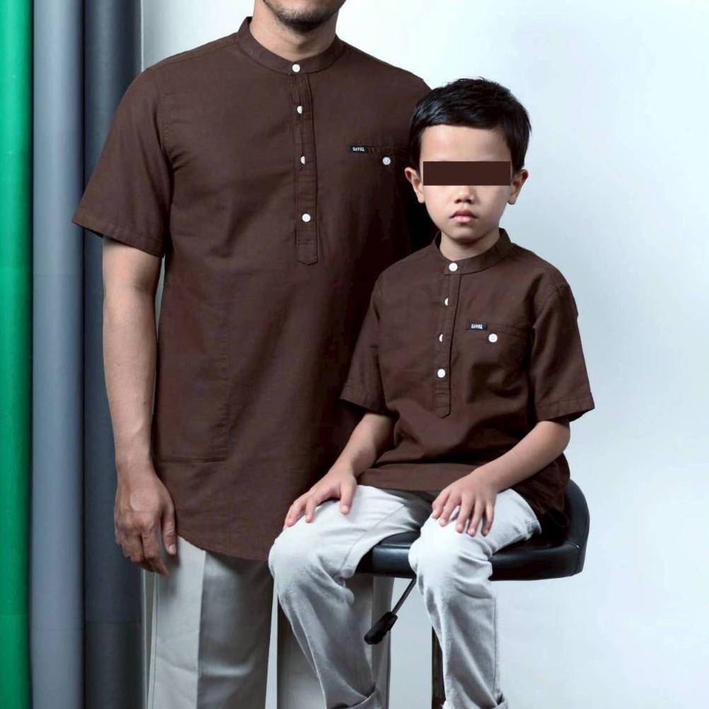 DISKON KOKO QURTA COUPLE AYAH DAN ANAK POLOS COKLAT MAHOGANY SAVIQ
