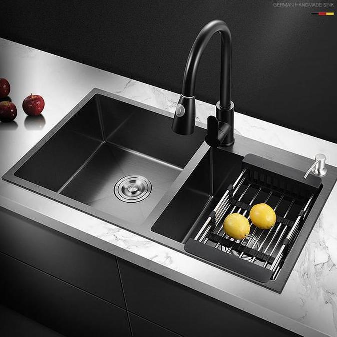 KITCHEN SINK HITAM BLACK 2 BOWL SS 304 / BAK CUCI PIRING HITAM 2 BOWL