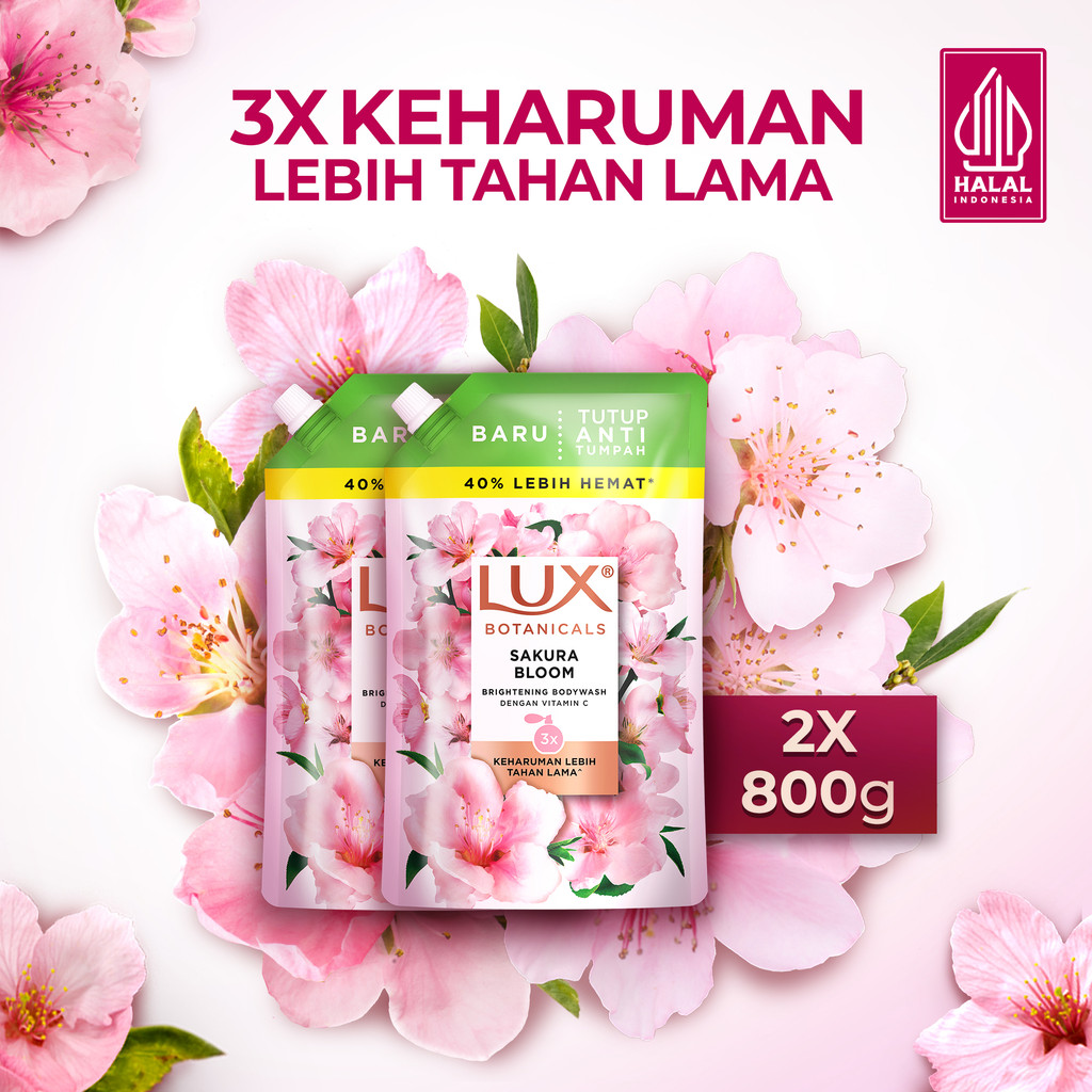 Lux Botanicals Body Wash Sabun Mandi Cair Sakura Bloom Pouch Refill 800g x2 
