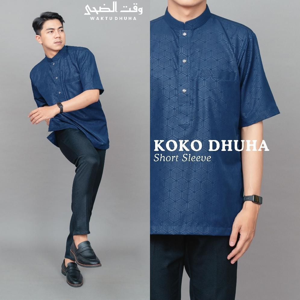 BEST SELLER WAKTU DHUHA - KOKO DHUHA BAJU MUSLIM PRIA LENGAN PENDEK MOTIF EMBOSSE HEXAGONAL