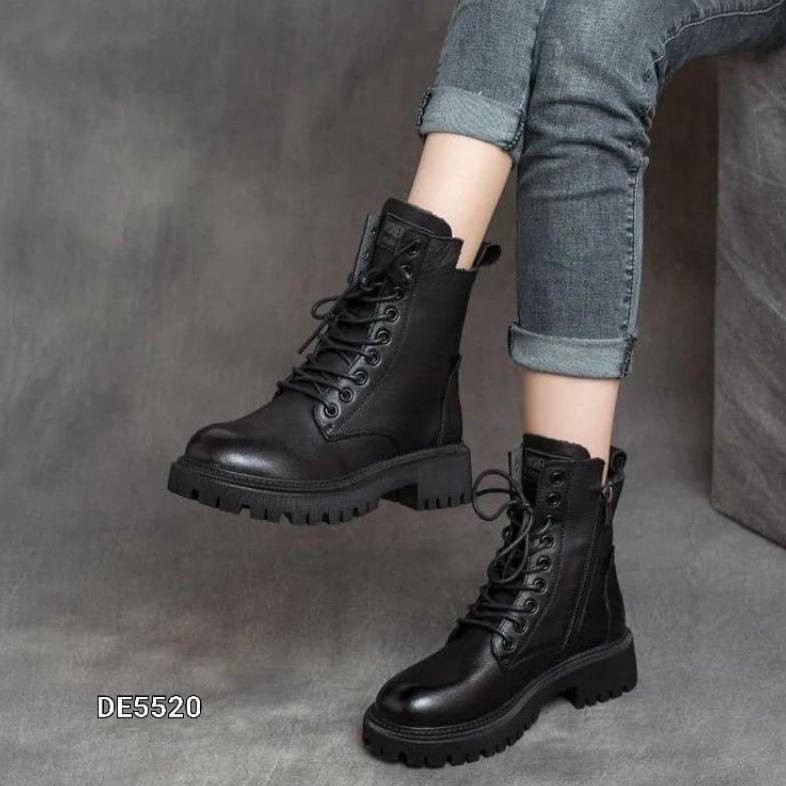 New Boots Vintage Martens Wanita Coklat Kulit Pu