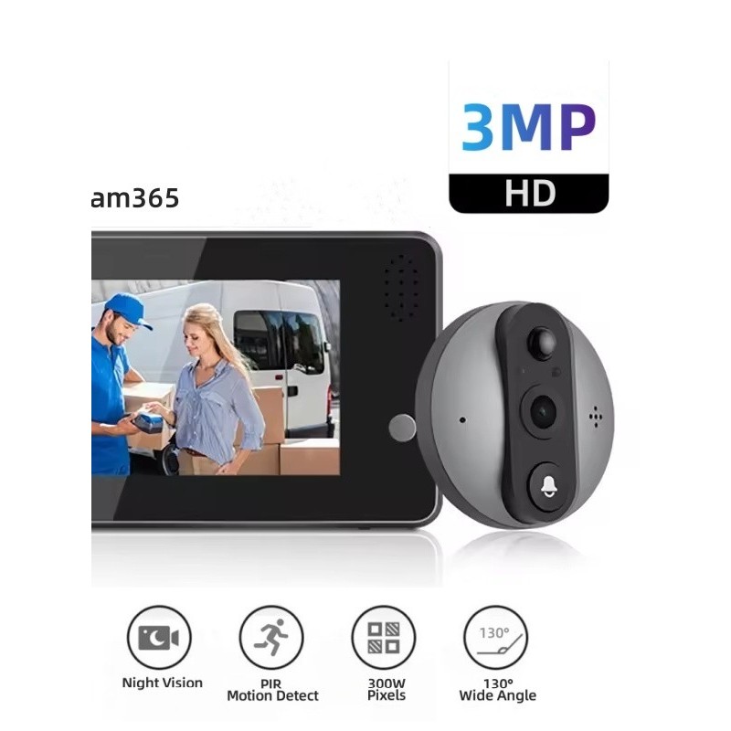 3MP iCam365 2.4G Wifi Wireless Doorbell Peephole Security-protection Digital Door Peepholes Video Ey