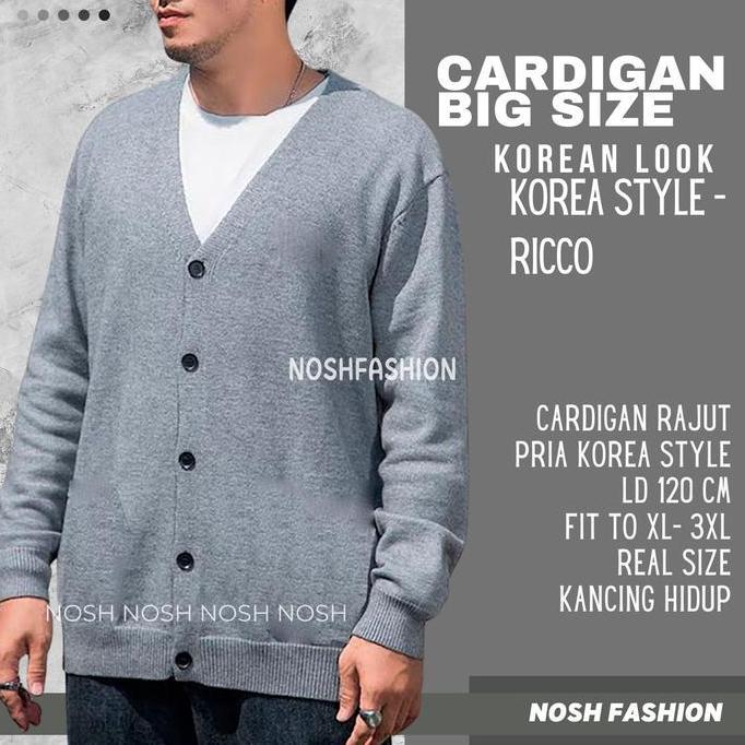 Boywings- Sweater Cardigan Rajut Jumbo Rico  V Neck Fashion Big Size Pria Noshfashion