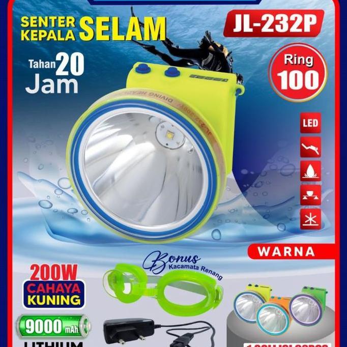 JINLONG JL-232 Senter Kepala Selam 300 watt/Headlamp Diving Super Teran