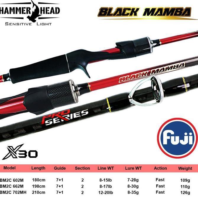 Hammer Head Joran Black Mamba Pancing Baitcasting Pro Series 180Cm - 210Cm X30 Carbon Blank Construc