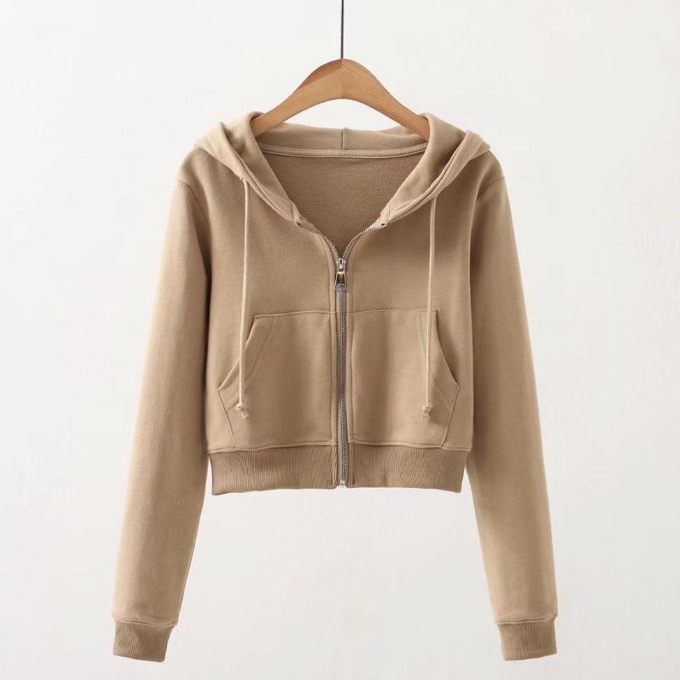 CUCI GUDANG TF - Jaket Hoodie Crop Wanita Basic Croptop Zipper Resleting Sweater Remaja Fashion Jack