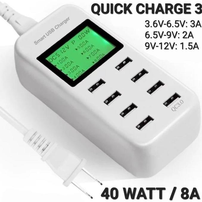 AVPRO i8Q 40w 8-port Smart USB Charger LCD Display w Quick Charge 3.0