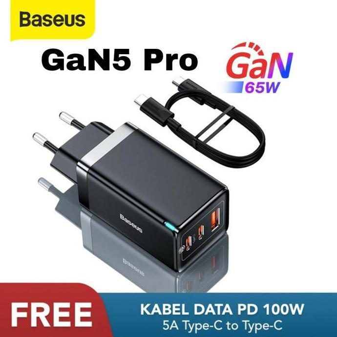 BASEUS GAN PRO CHARGER 65W FAST CHARGING USB TYPE C QC 3.0 PD ADAPTOR
