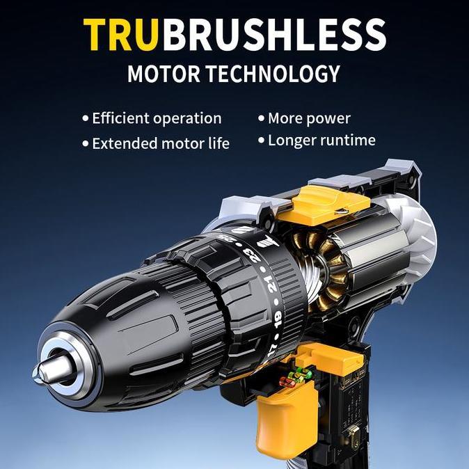 Supertool- Daohe Mesin Bor Baterai 36Vf 25+3 Cordless Impact Lengkap 2 Baterai Fullset Koper 35Nm 10